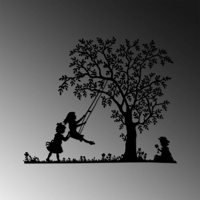 Wallity Swing And Kids Escultura de pared metálica negra